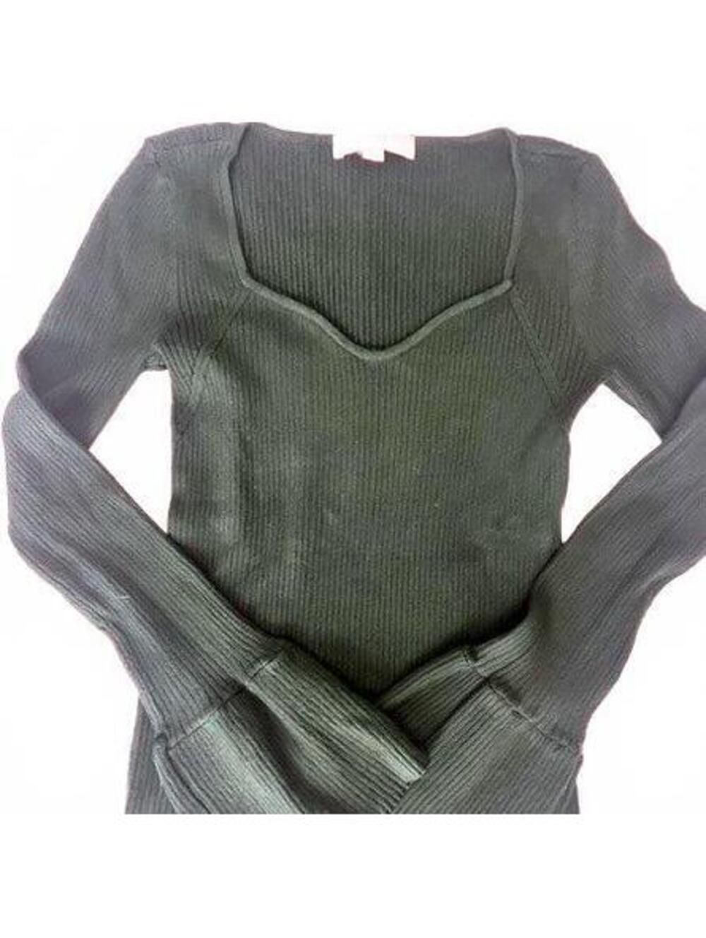LOFT Dark Green Ribbed Knit Sweetheart Sweater Small S